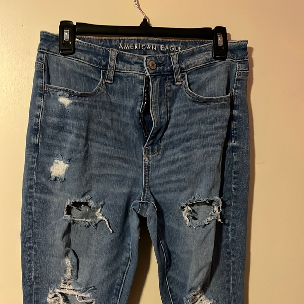 Blue high-rise next level stretch ripped American Eagle jeans